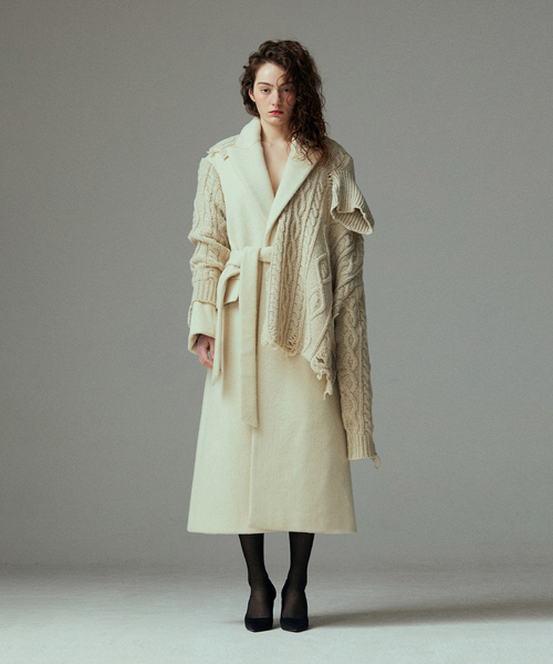 Knit layered wool coat