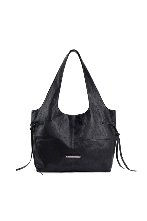 MUSINSA公式 | MATIN KIM SIDE STRING LEATHER BIG SHOULDER BAG IN BLACK