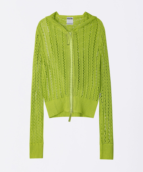 Hooded Zip-Up Knit Neon Green