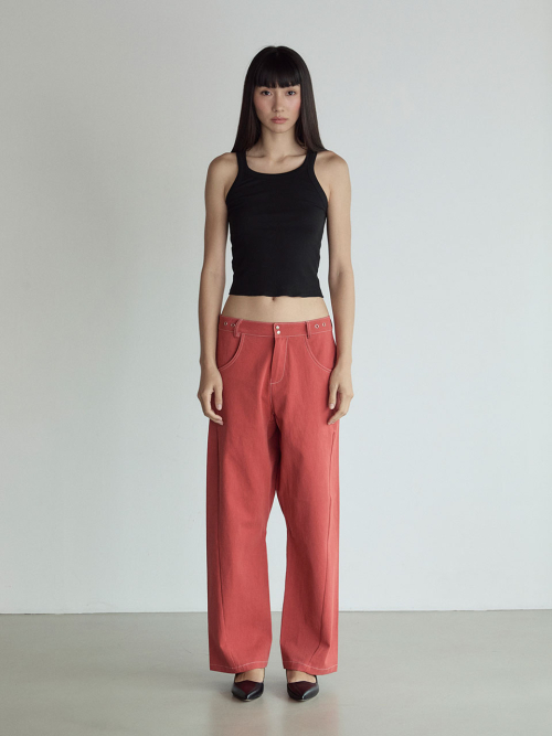 Stitch Lowrise Cotton Pants_Red