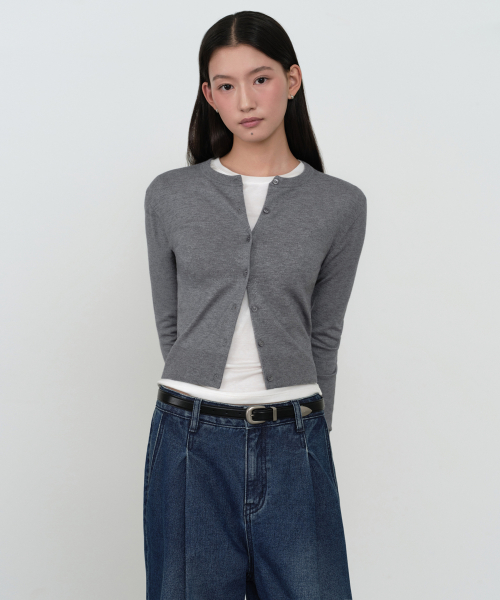 우먼즈 에센셜 슬림 라운드 넥 가디건 [미디엄 그레이]
