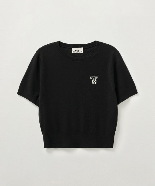 (W) Light Weight Crew Neck Half Knit Black