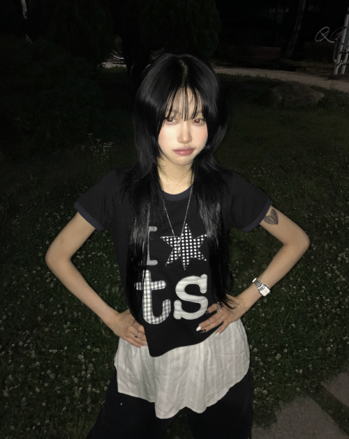 탄산마그네슘() 링거 티셔츠 블랙 (우먼) 상품 이미지