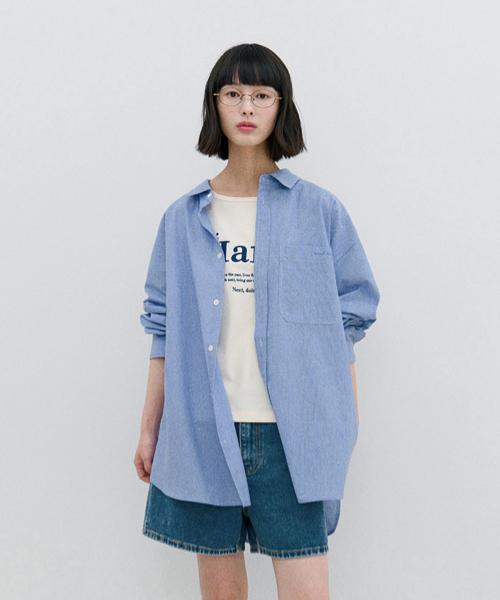 하네() 보이핏 플로우 스트라이프 셔츠_Blue 상품 이미지