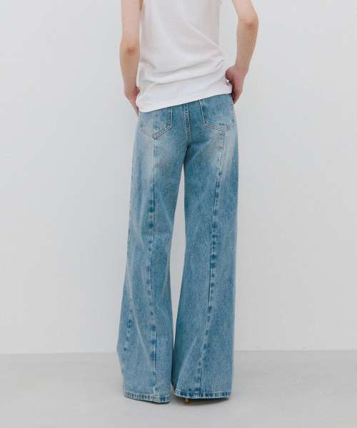 하네() 와이드 세미 플레어 데님 팬츠_Light Blue 상품 이미지