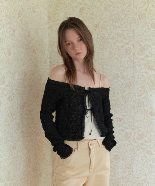 Off shoulder оборка cardigan - Balck