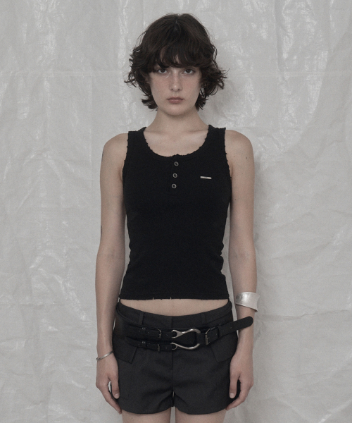 CUT PIGMENT WASHING SLEEVELESS BLACK