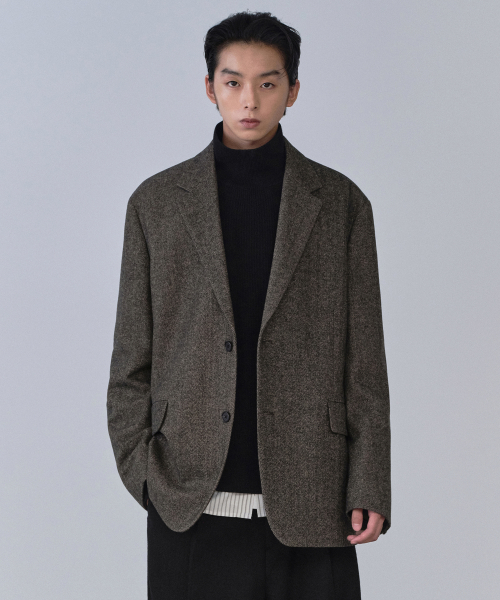 무신사 스탠다드 울 블렌드 헤링본 릴렉스드 블레이저 [브라운]