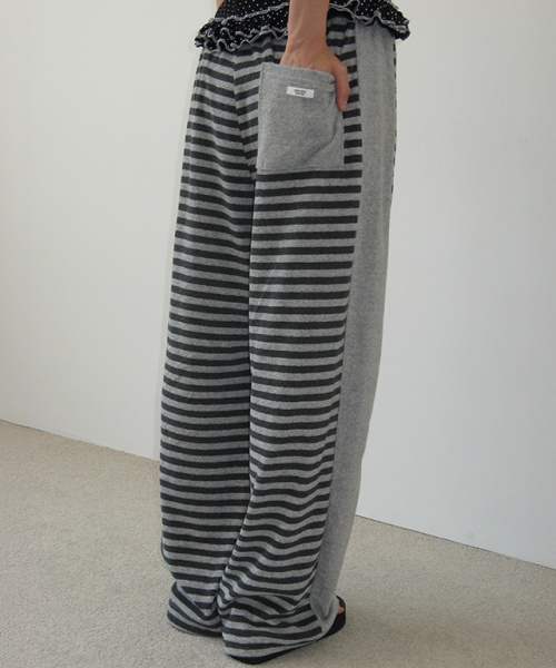 TERRY STRIPED COMFY PANTS GREY CHARCOAL