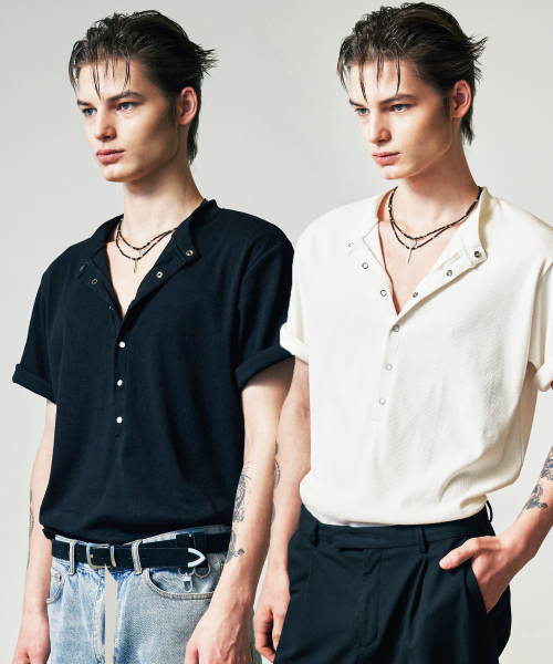 에스에스와이() [SET]빌로우 롤업 헨리넥 & 오닉스 스톤 레이어드 목걸이 상품 이미지