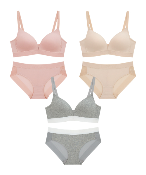 원더브라() [3PACK] 볼륨 스포츠 아웃밴드 노와이어 브라팬티 세트 상품 이미지