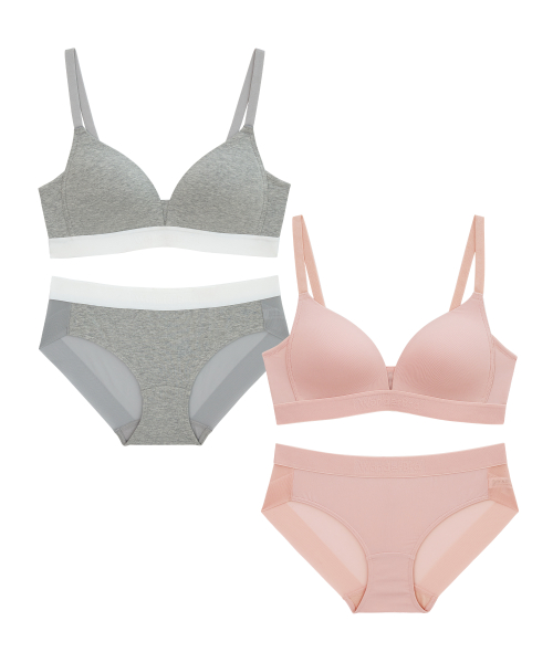 원더브라() [2PACK] 볼륨 스포츠 아웃밴드 노와이어 브라팬티 세트 상품 이미지
