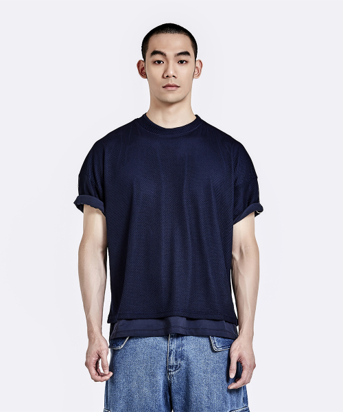 Layered Mesh T-shirt - Navy