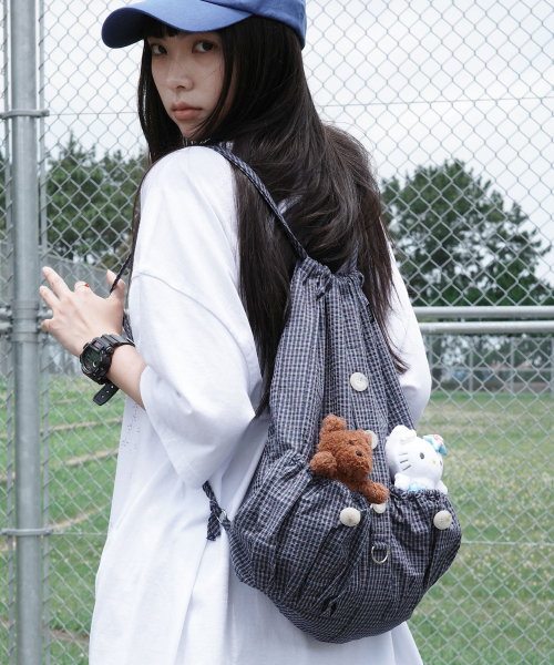 원더비지터() Check-shirt String Bag [Navy] 상품 이미지