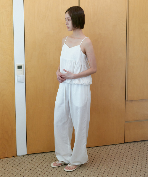 Airy nylon wide pants_WHITE