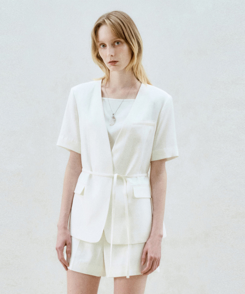 LINEN BLND COLLARLESS JACKET