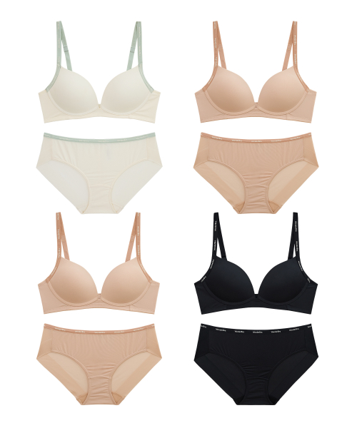 원더브라() [4PACK] 투톤 노와이어 브라팬티 세트 상품 이미지