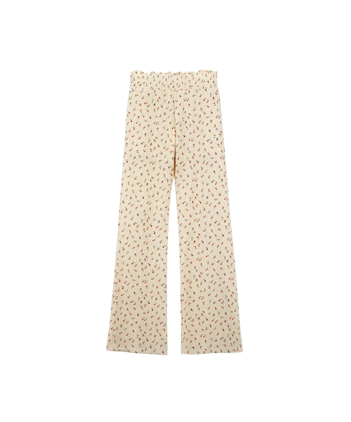 lotsyou_Shirring Boot Cut Pants Flower Beige