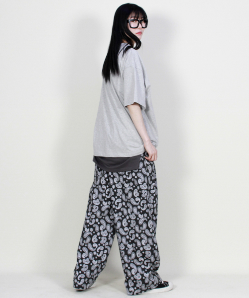 PAISLEY SIDE ONETUCK WIDE PANTS BLACK