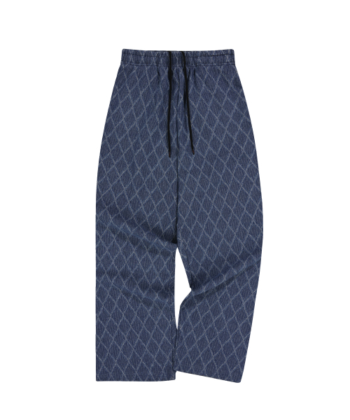 Waffle Jaquard Denim Pants Mid Blue