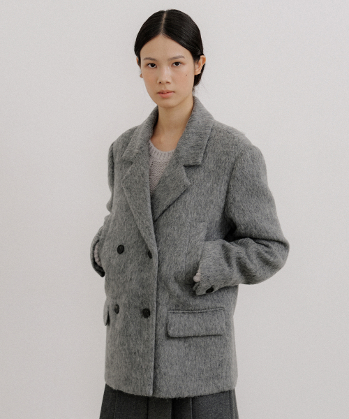 HAIRY ALPACA DOUBLE HALF COAT_GRAY