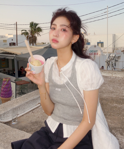 레터프롬문() [유니 Pick] 레터즈 라벨 홀터넥 탑 ( 그레이 ) 상품 이미지