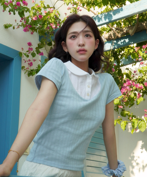 레터프롬문() [유니 Pick] 베슈아 레이어드 카라 탑 ( 스카이블루 ) 상품 이미지