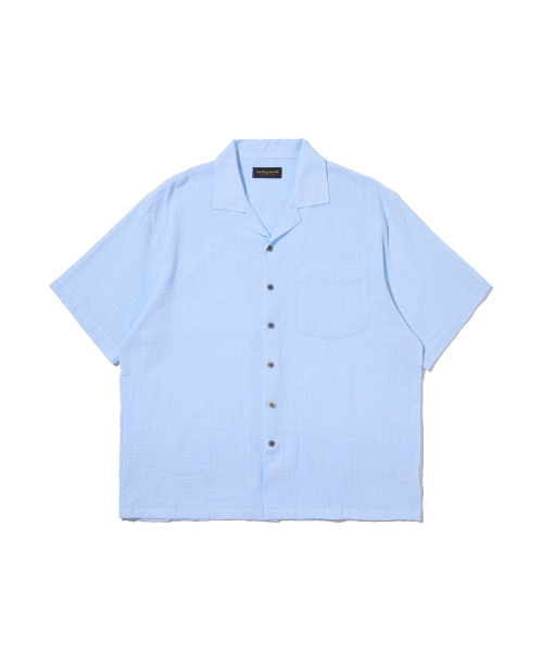Льняная рубашка с коротким рукавом (Blue)