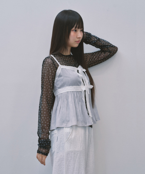 ke301-Ribbon Mesh Long Sleeve Black 301