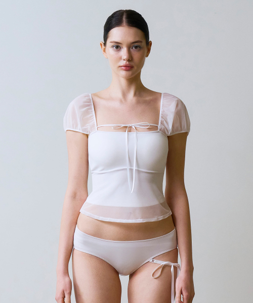 Ribbon See-Through Puff Half топ Bikini Bra (белый)