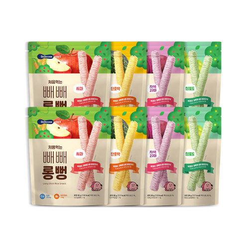 베베쿡() 처음먹는 빼빼롱뻥 8봉(청포도/자색고구마/단호박/사과) 상품 이미지