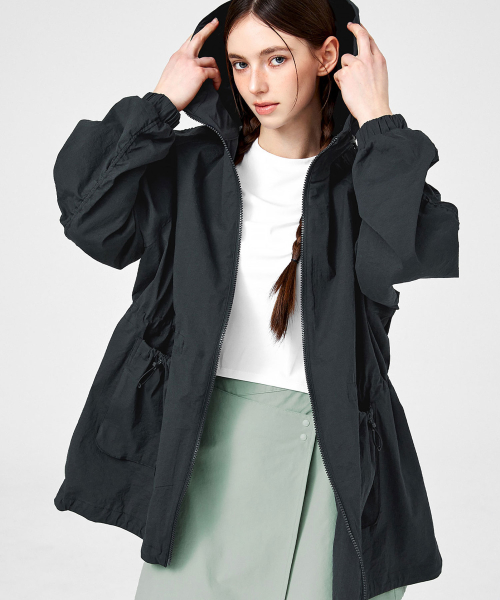 Длинная легкая куртка с капюшоном и карманами Glow Navy XFK1JL1105