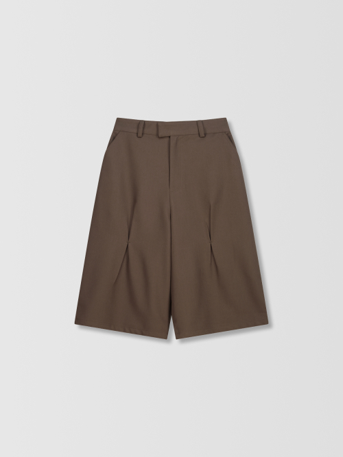 Relaxed Pleated Bermuda Pants _ Brownie