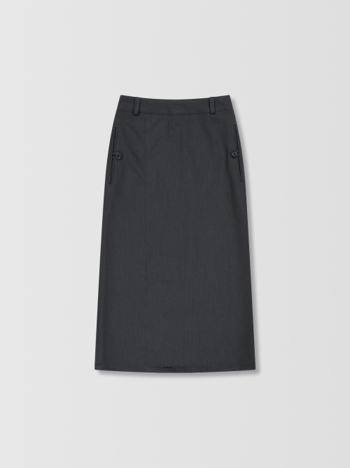 Button Pocket Haze Skirt _ Charcoal