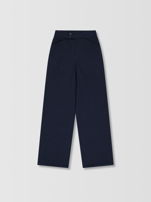 Button Semi Wide Cotton Pants _ Navy