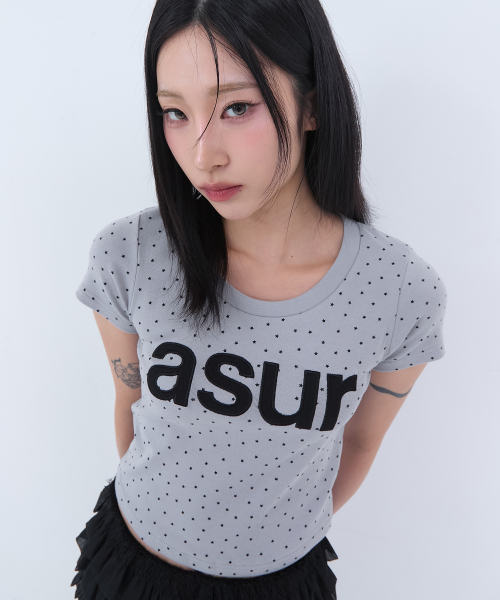 애즈유아() 모노 라인 슬림 티셔츠 스타 그레이 상품 이미지