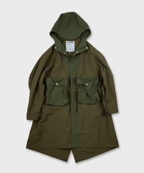Нейлоновая парка-фиштейл с капюшоном - OLIVE