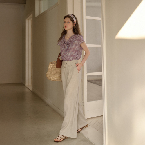SR_Ramie french wide-leg pants