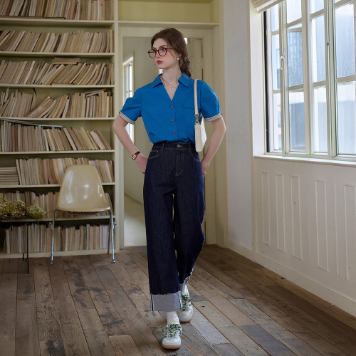 SR_Contrast folded straight leg pants
