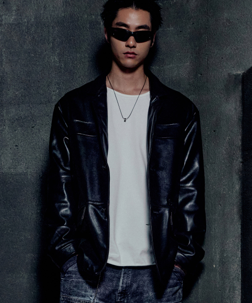 NM LEATHER BLAZER - BLACK