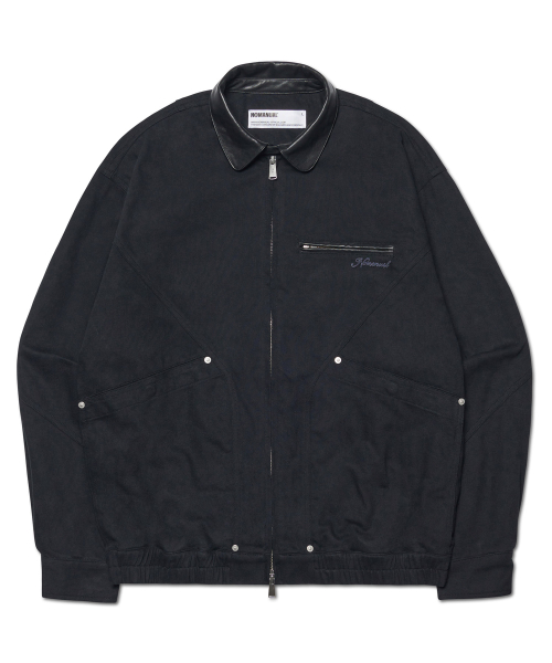 VINTAGE LEATHER COLLAR WORK JACKET - WASHED BLACK
