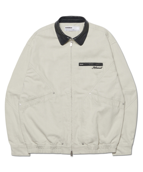 VINTAGE LEATHER COLLAR WORK JACKET - OFF WHITE