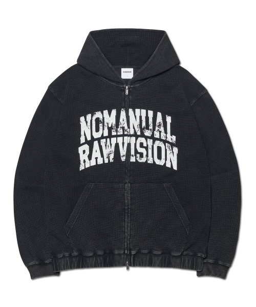 VINTAGE WAFFLE HOODED ZIP-UP - WASHED BLACK