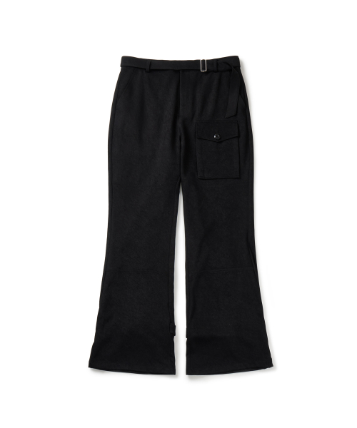 belted stained flare pants (black)