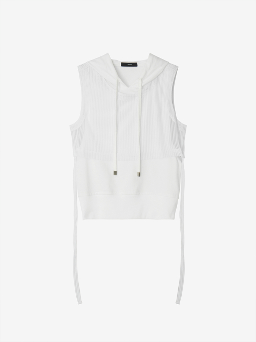 LAYERED HOODIE VEST_MESH WHITE