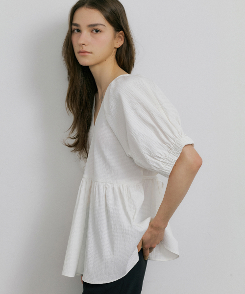 SEERSUCKER VOLUME BLOUSE_WHITE
