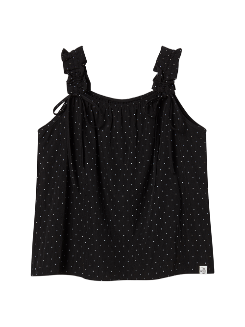 Dot Crunch Ribbon Sleeveless Top [Black]