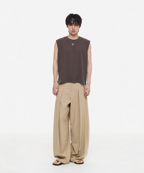 Летние плиссированные широкие слаксы Beige