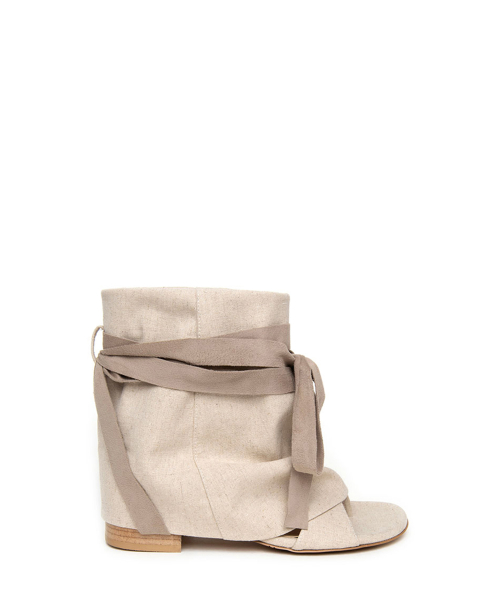 WRAP LINEN SANDAL BOOTS BEIGE