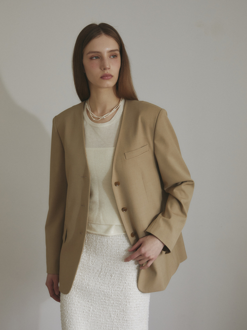 оверсайз V-Neck Wool Blazer [TAN бежевый